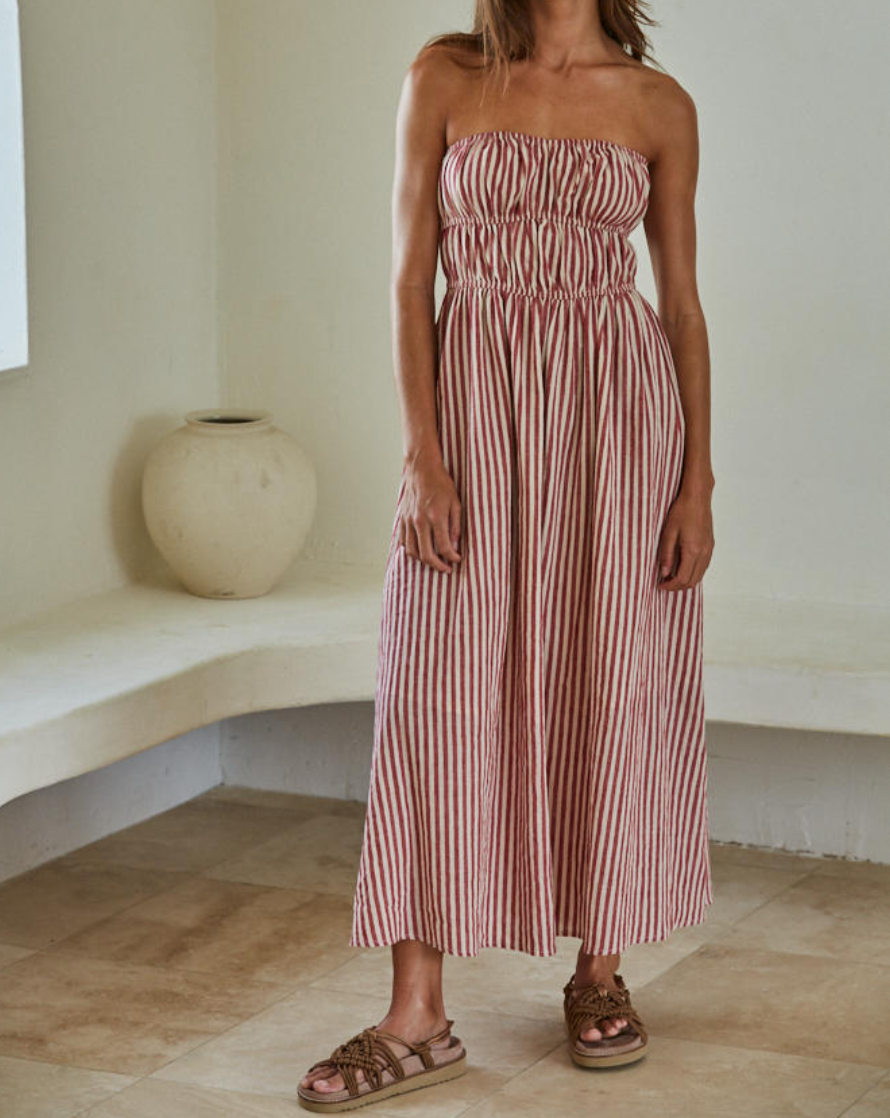 red white striped maxi dress Women's Worth Talking About & Ivory Stripe Knit Sleeveless | Size: S filled plans and easygoing moments Camryn Red Stripe Maxi Dress