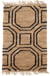 black and natural geometric knotted jute rug