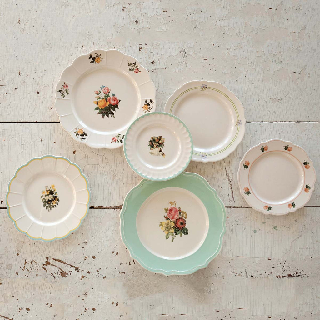 collection of 6 antique-inspired floral dishes