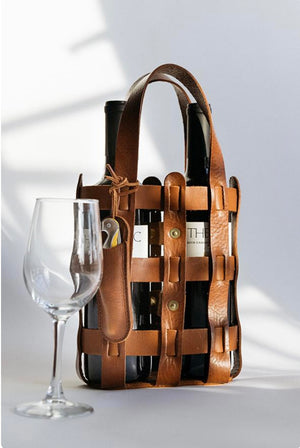 leather wine tote