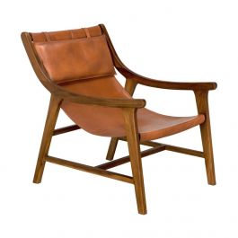 teak & leather sling chair