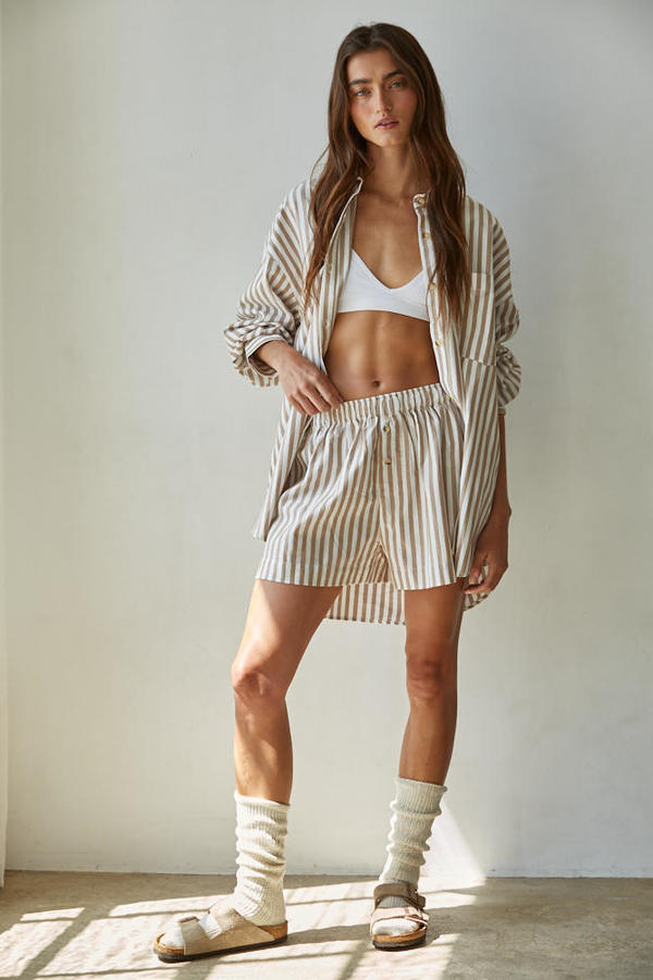 oversized taupe and ivory striped shirt (Copy)
