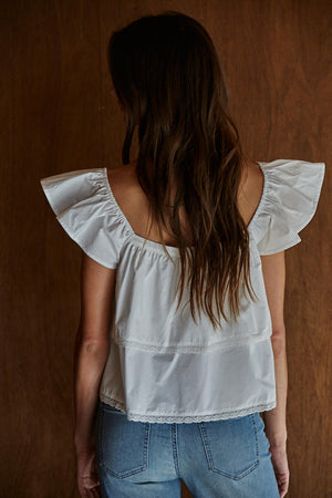 ruffle sleeve button-down top