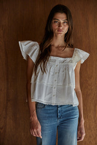 ruffle sleeve button-down top