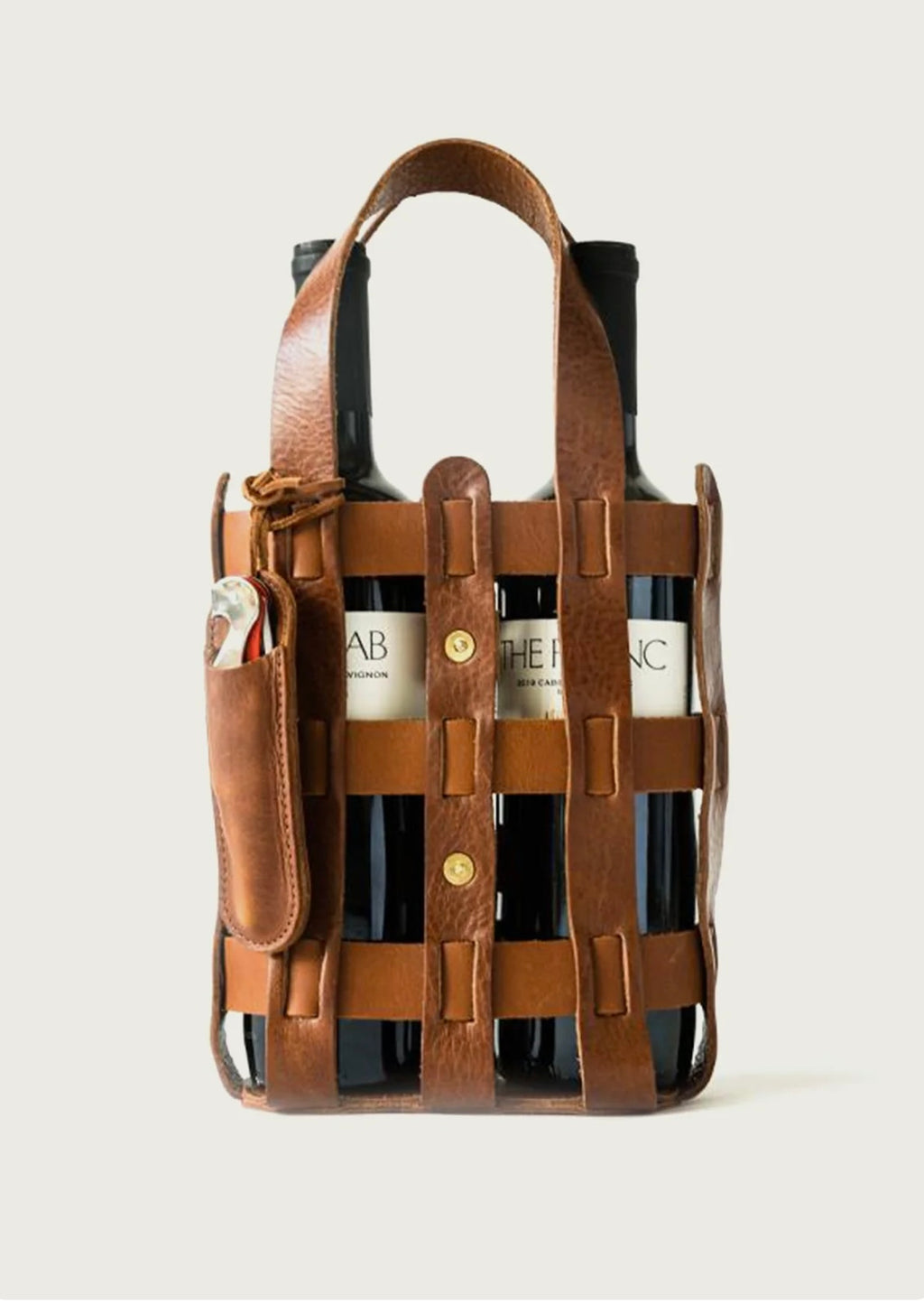 leather wine tote