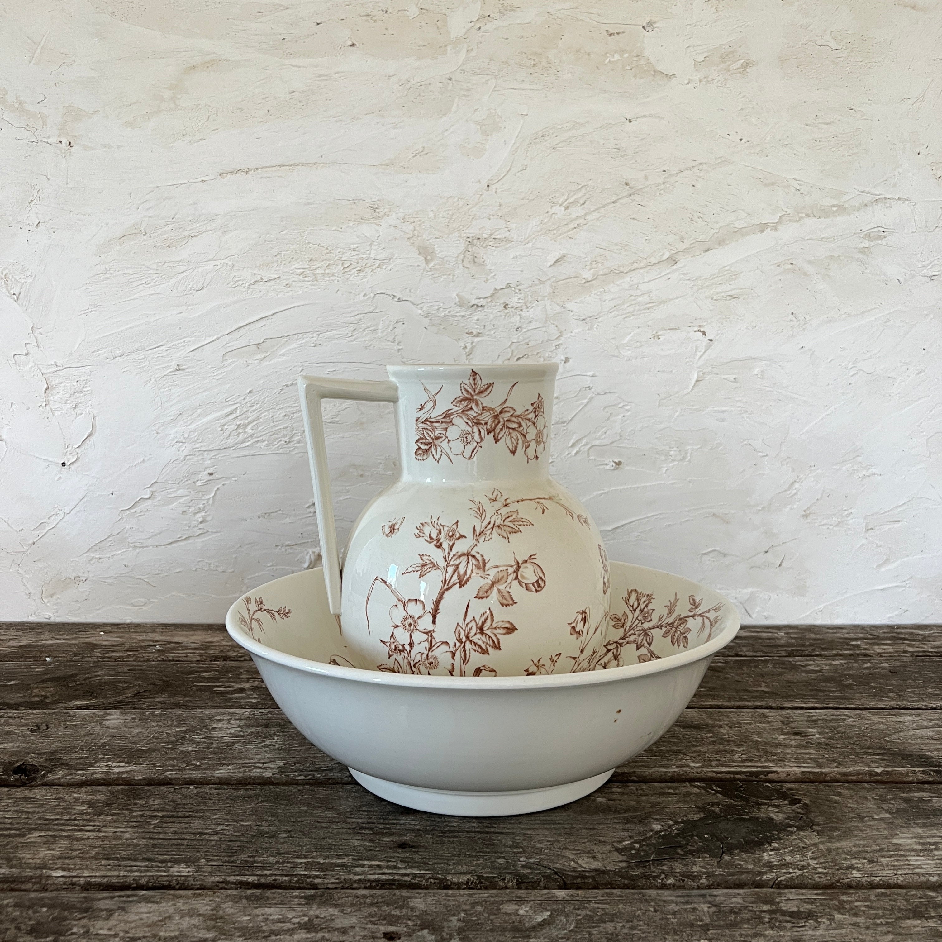 vintage transferware pitcher and bowl set