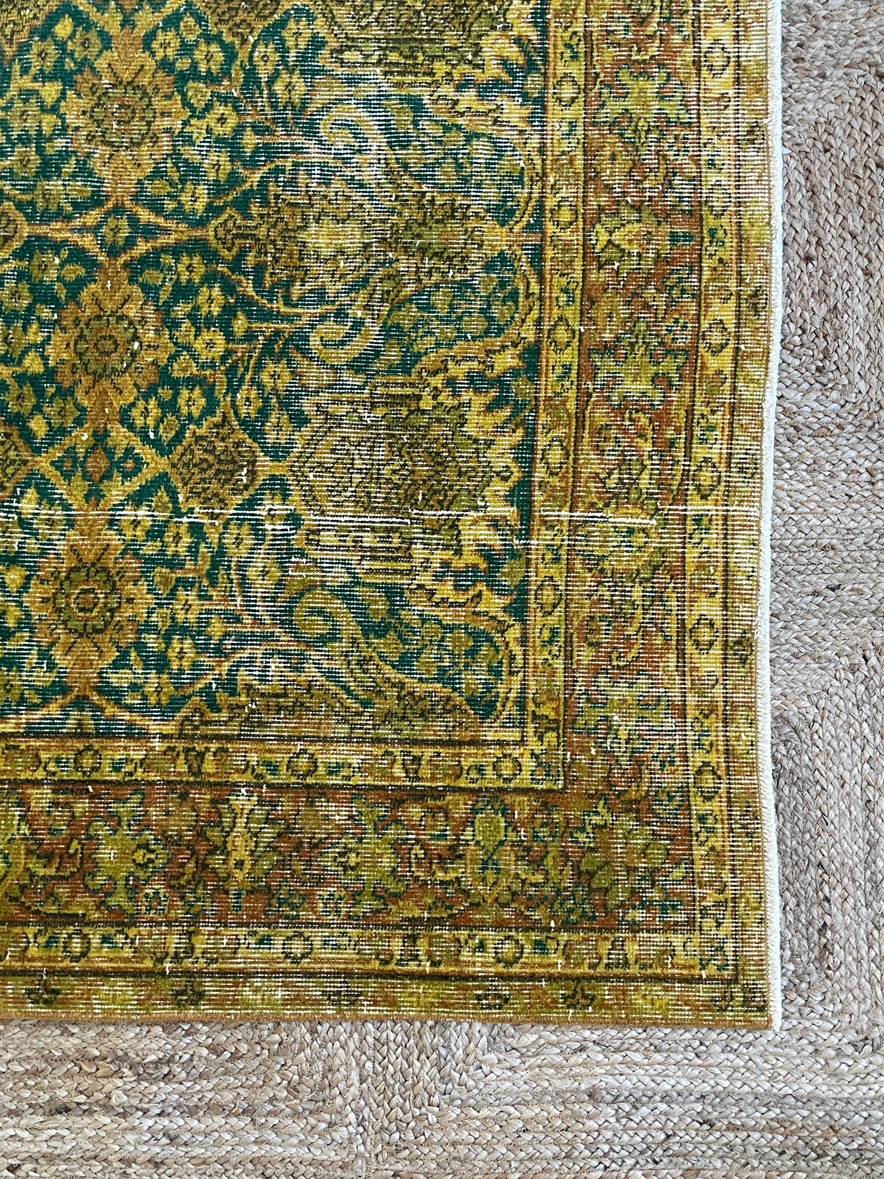 yellow and green vintage rug - 5’-2” x 8’-7”
