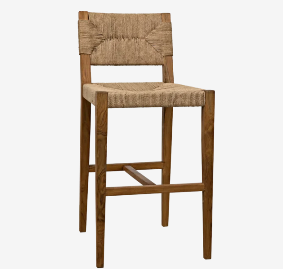 teak & woven cord counter stool