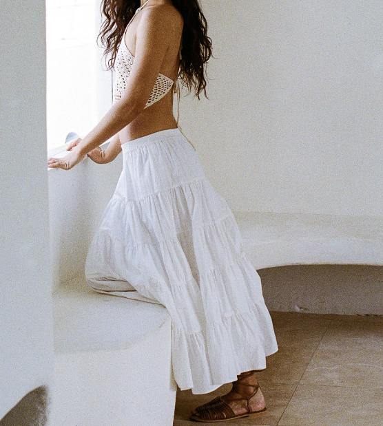 tiered off-white midi skirt