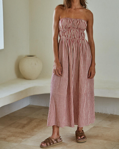 red & White striped midi dress large