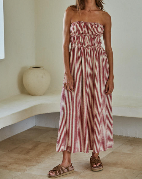 Red & White Striped Midi Dress Large