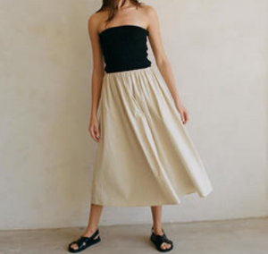 cotton cream & Black flared midi dress medium