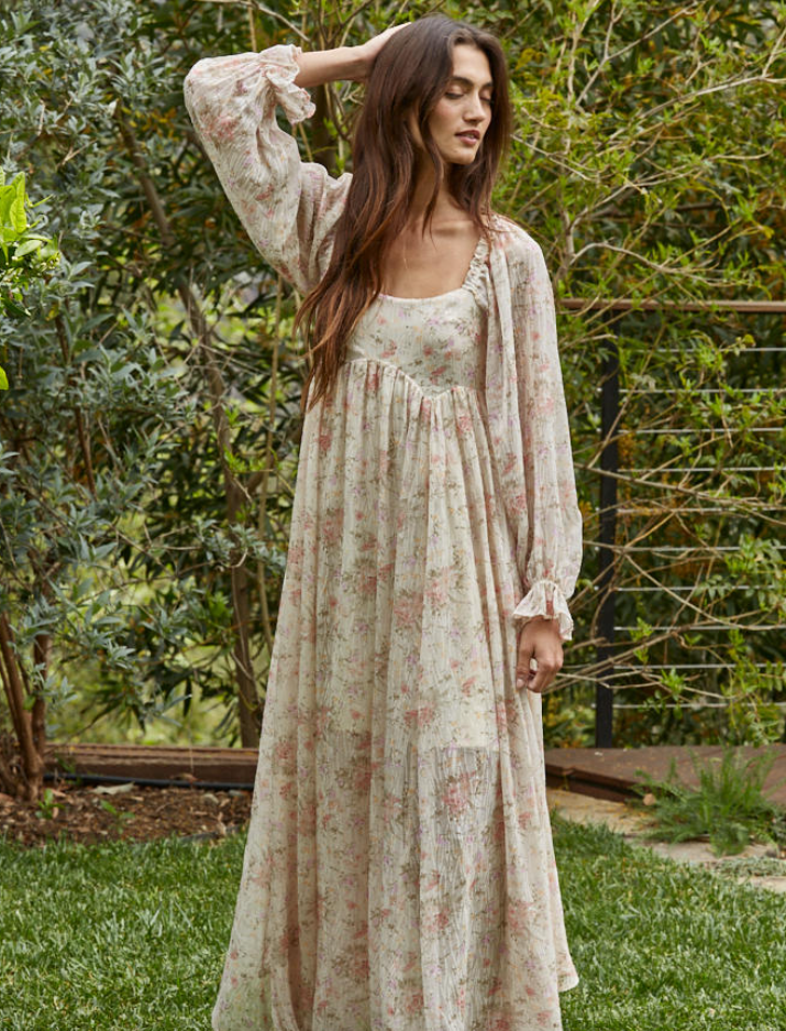 ワンピース Lauris Chiffon Long Dress floral chiffon long-sleeve maxi dress – Lauren Liess