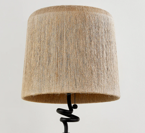 charred wood and woven abaca table lamp