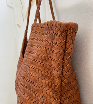 handwoven oversize leather tote bag