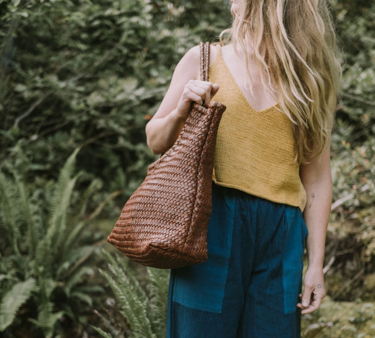 handwoven oversize leather tote bag