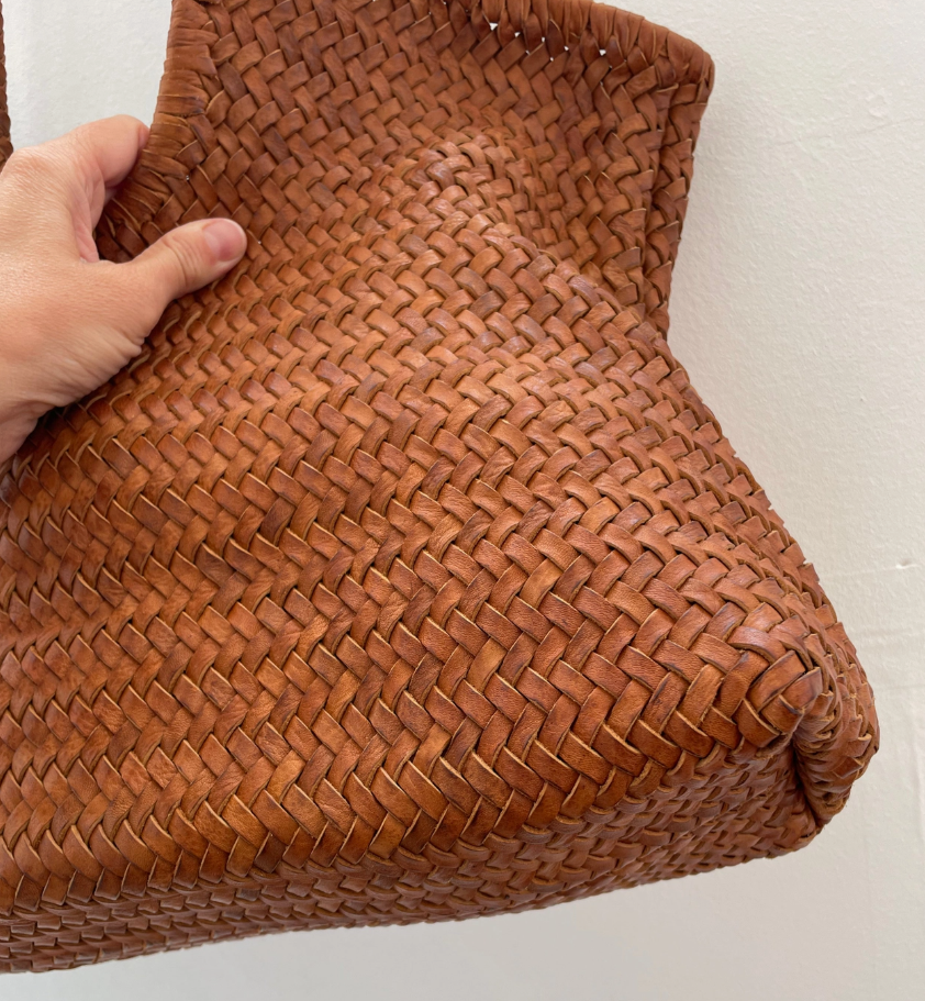 handwoven oversize leather tote bag