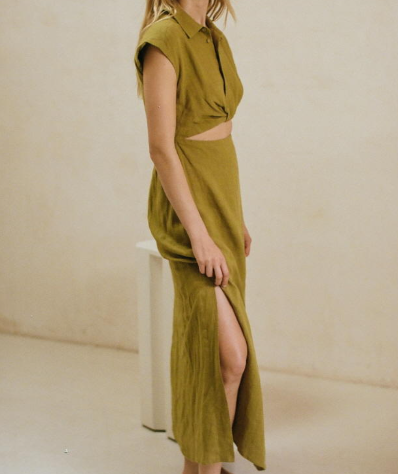 Olive Linen Cutout Maxi Dress Large Olive Linen Cutout Maxi Dress Large