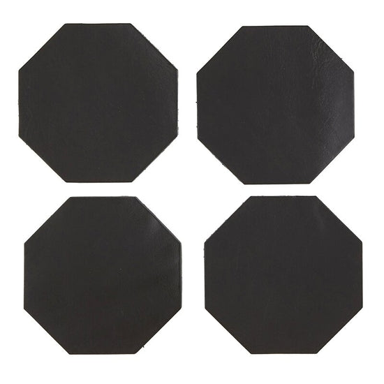 black leather coaster set