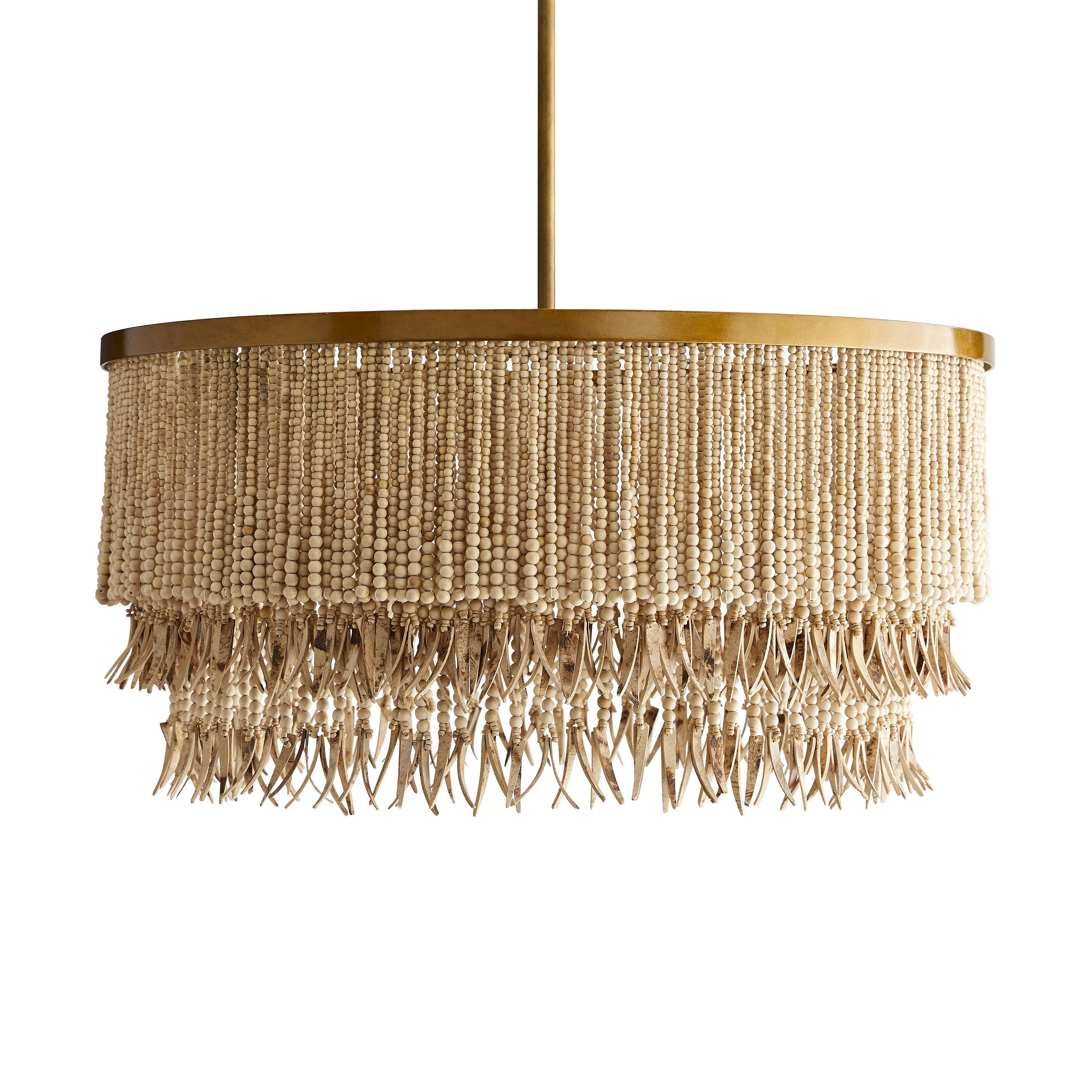 antique brass and natural wood bead chandelier