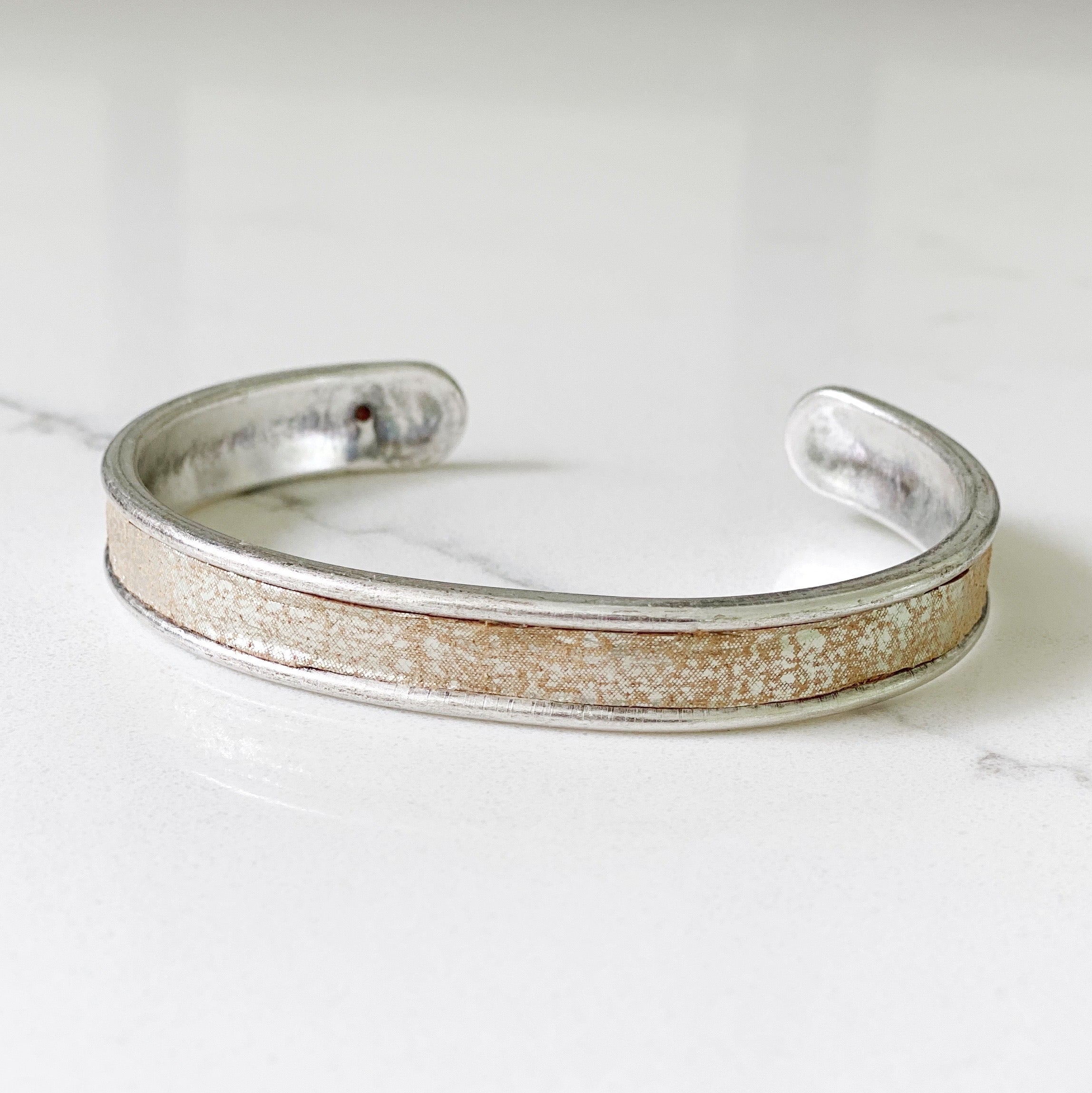 champagne distressed leather silver cuff