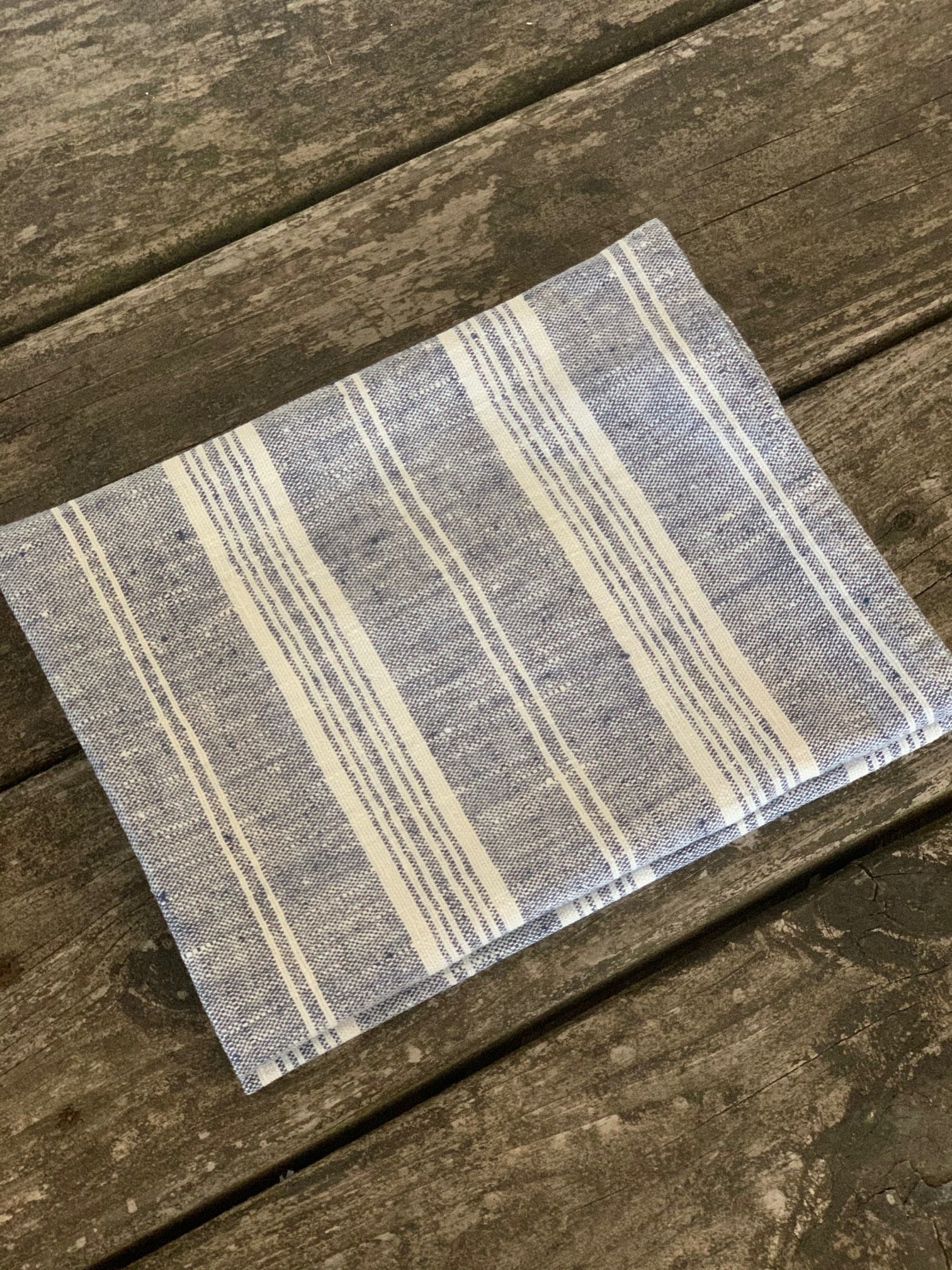 pair of linen hand towels with multi stripes- indigo