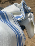 linen beach blanket/ towel - blue and white wide stripe