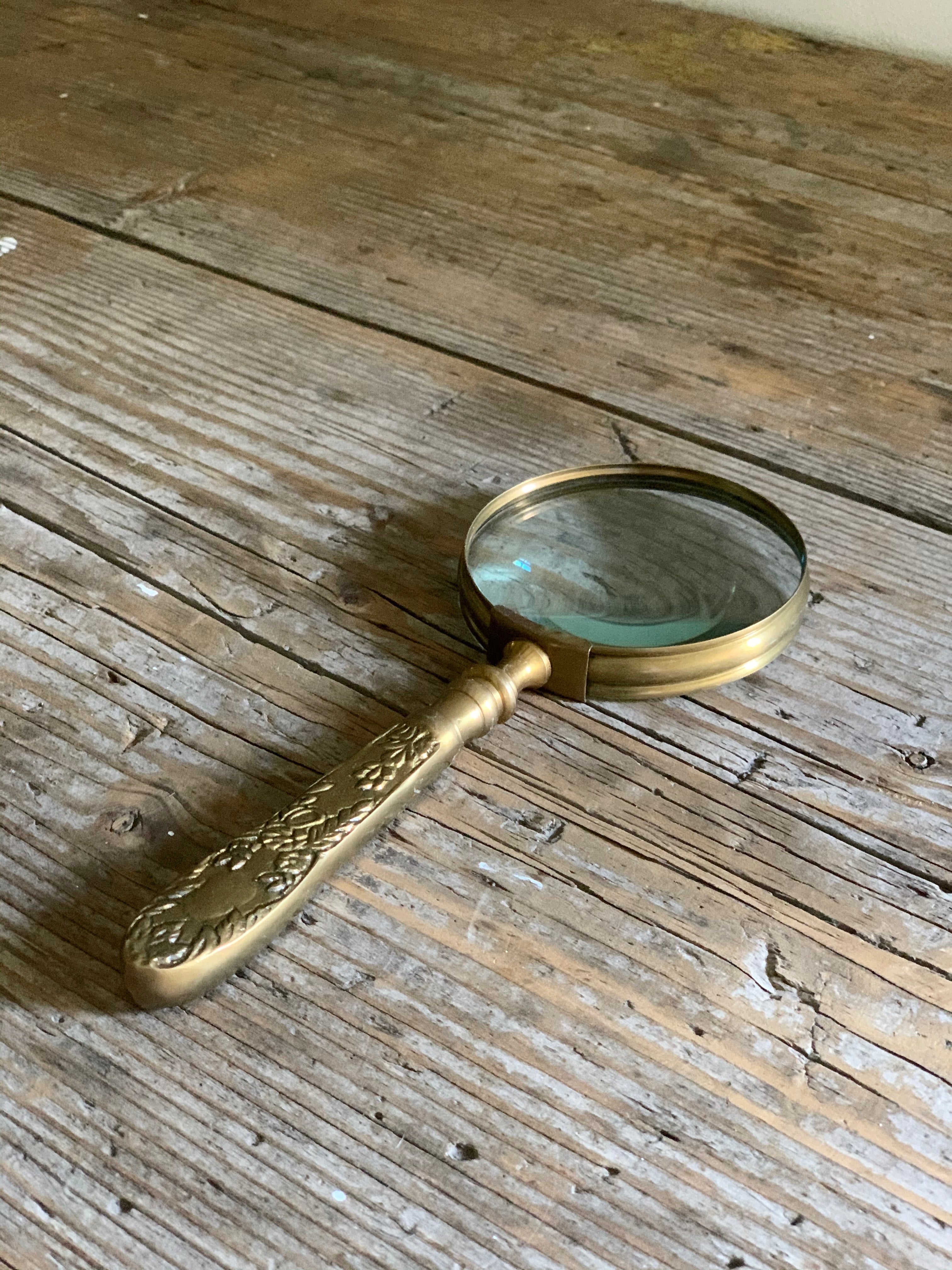 Small brass magnifying glass 4 inches by 1.25 inch. Vintage brass desi –  Vintage India Ca