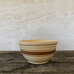 vintage yellow stoneware bowl- warm brown stripe