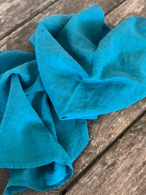 pair of stonewashed linen tea towels- marine blue