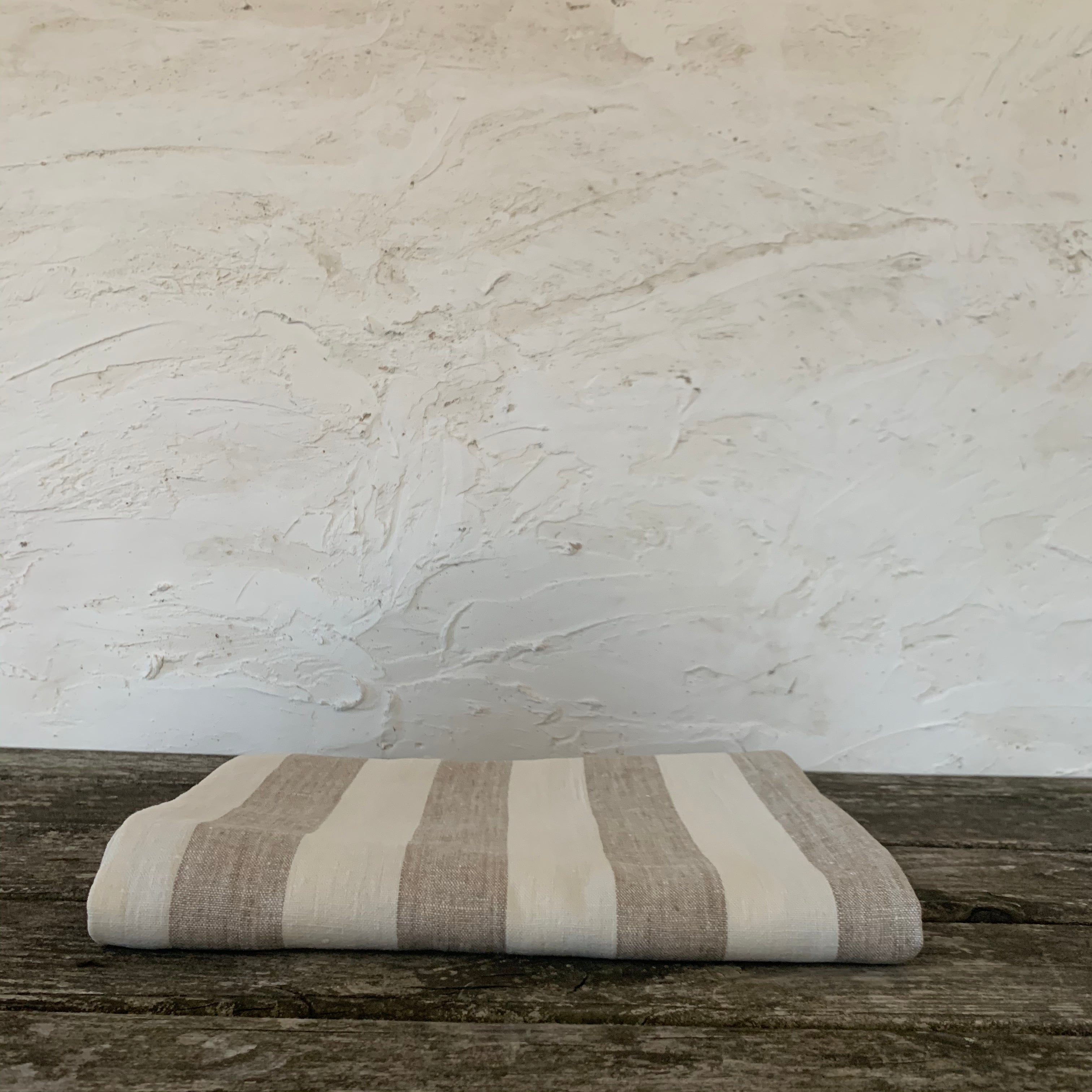 linen beach towel/ blanket - oatmeal and white stripe