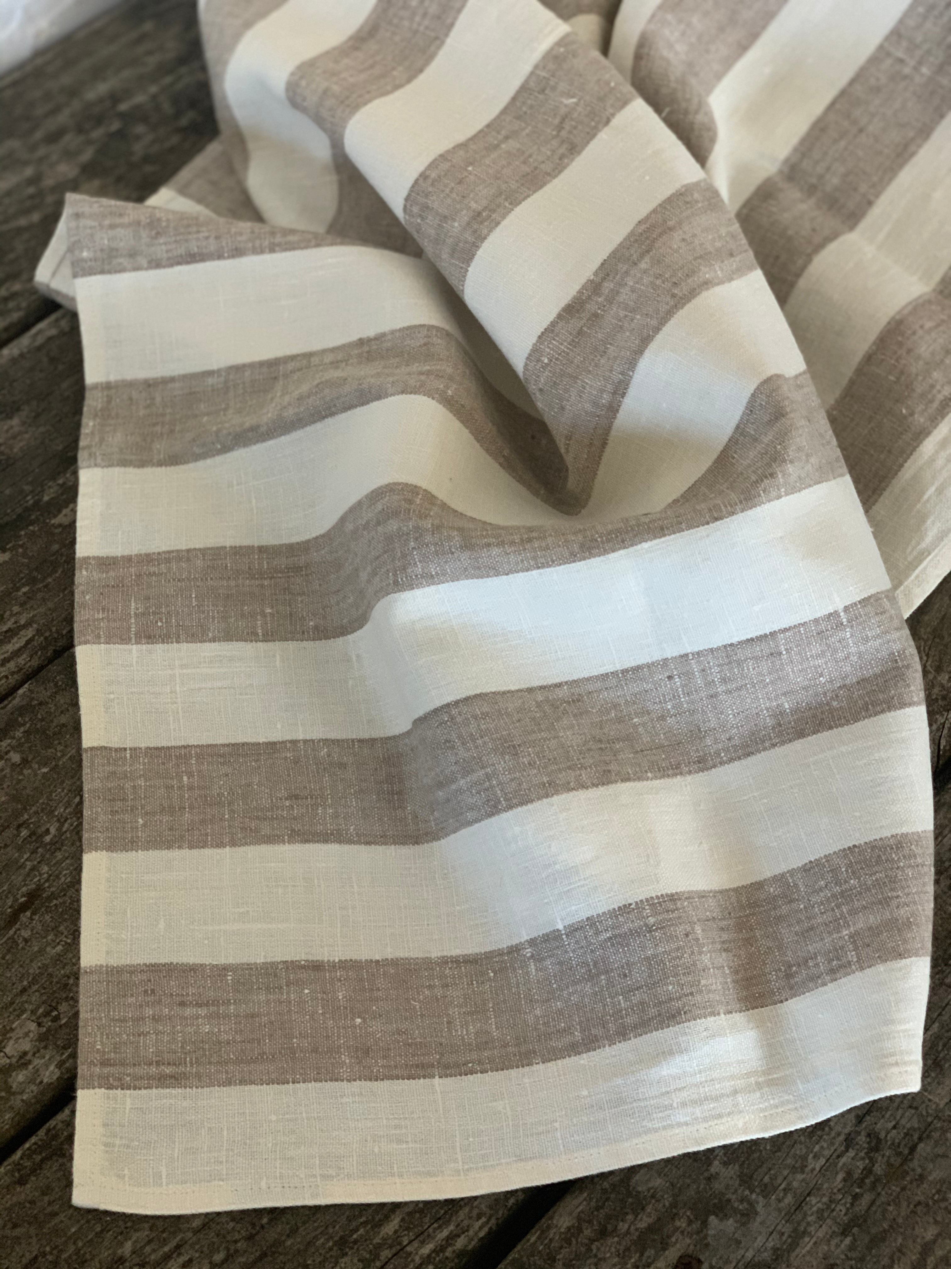 pair of linen hand towels with wide stripes- marine blue – Lauren Liess