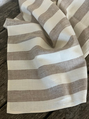 linen beach towel/ blanket - oatmeal and white stripe