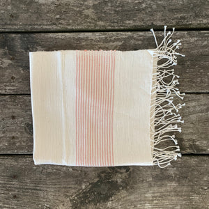 riviera fringed hand towel- natural with blush