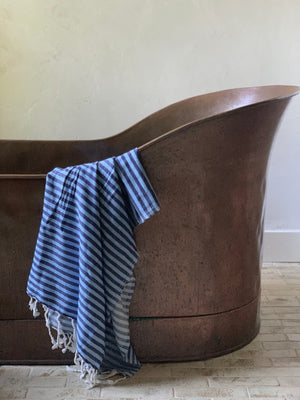 handwoven bath + beach towel- blue