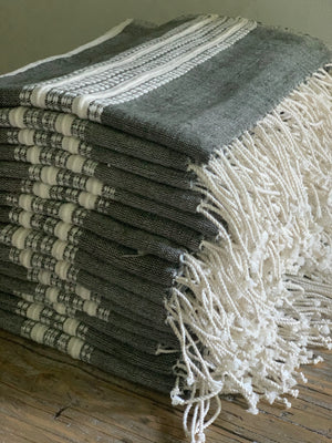 fringed hand towel- gray with natural