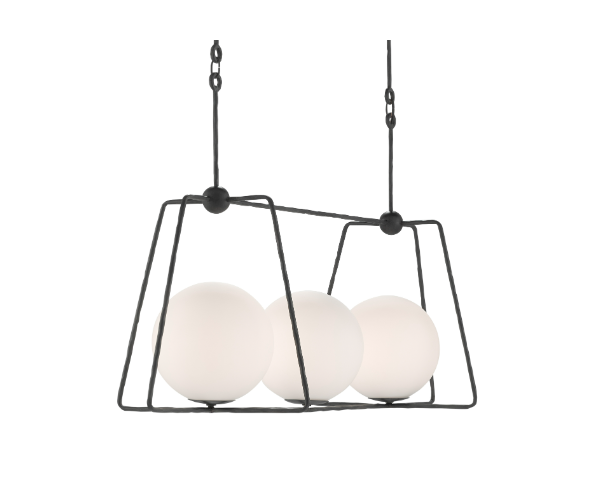 rectangular chandelier with glass globes