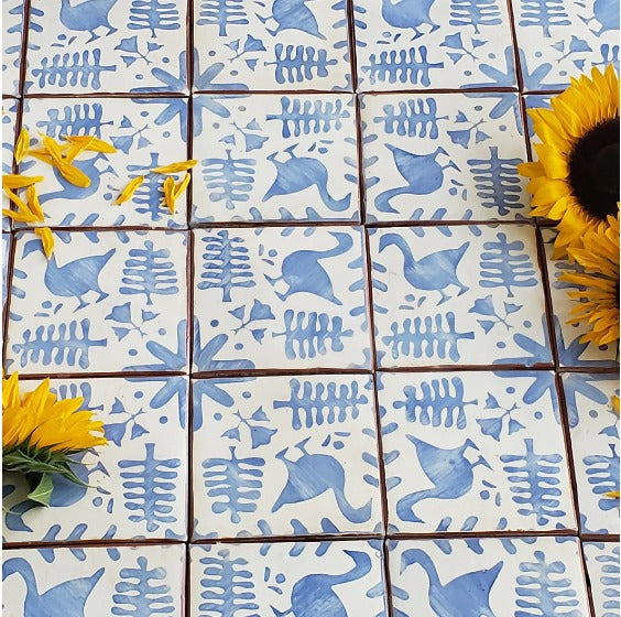 terra 6x6 terracotta tile- love story in cornflower blue – Lauren