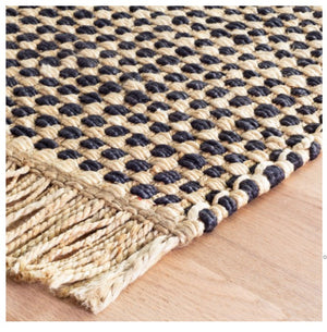 black and natural woven jute rug