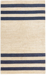 navy and natural striped woven jute rug