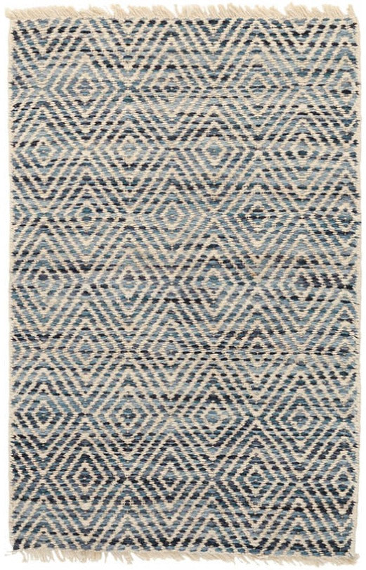 blue geometric woven jute rug
