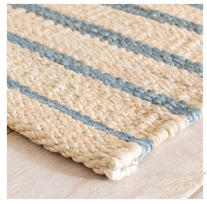 pale blue striped jute rug