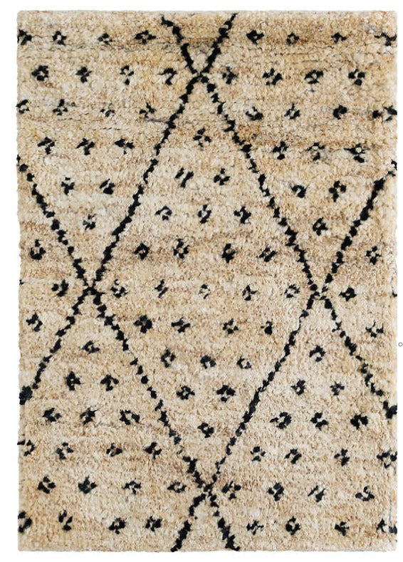 natural and black geometric woven jute rug