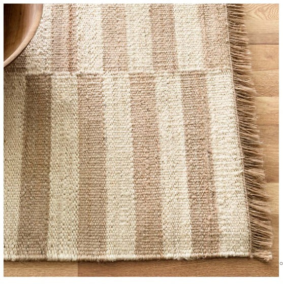 ivory and natural striped woven jute rug