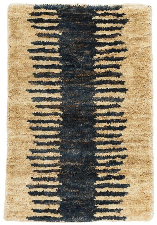 natural and navy knotted jute rug