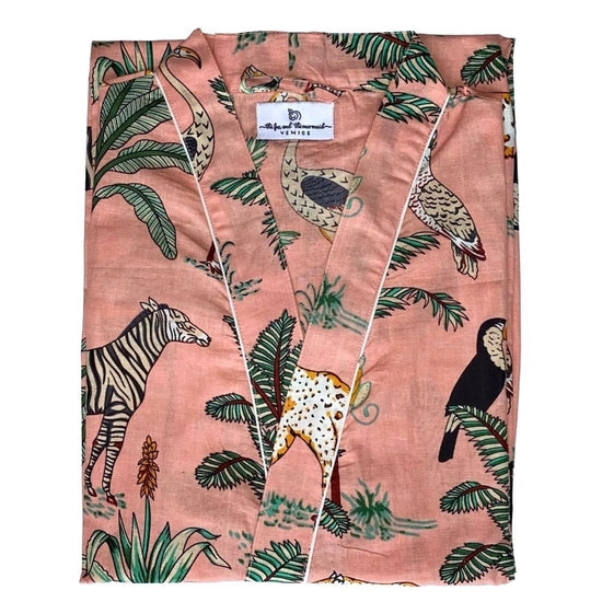 block print pink jungle robe