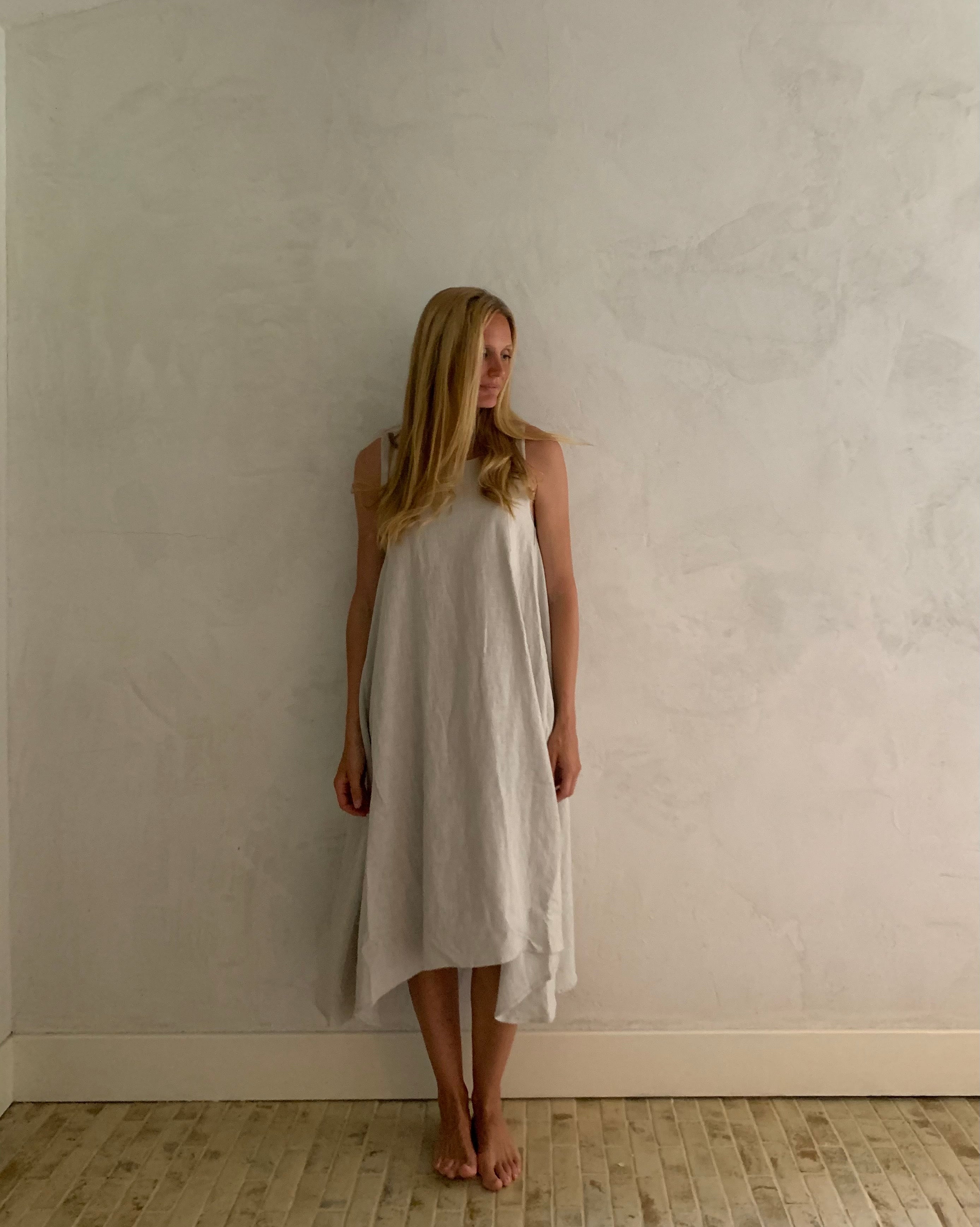 silver linen dress Linen Blend Wrap Dress
