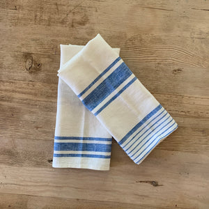 pair of linen hand towels with multi stripes- blue
