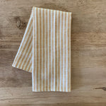 pair of ticking stripe linen hand towels- gold