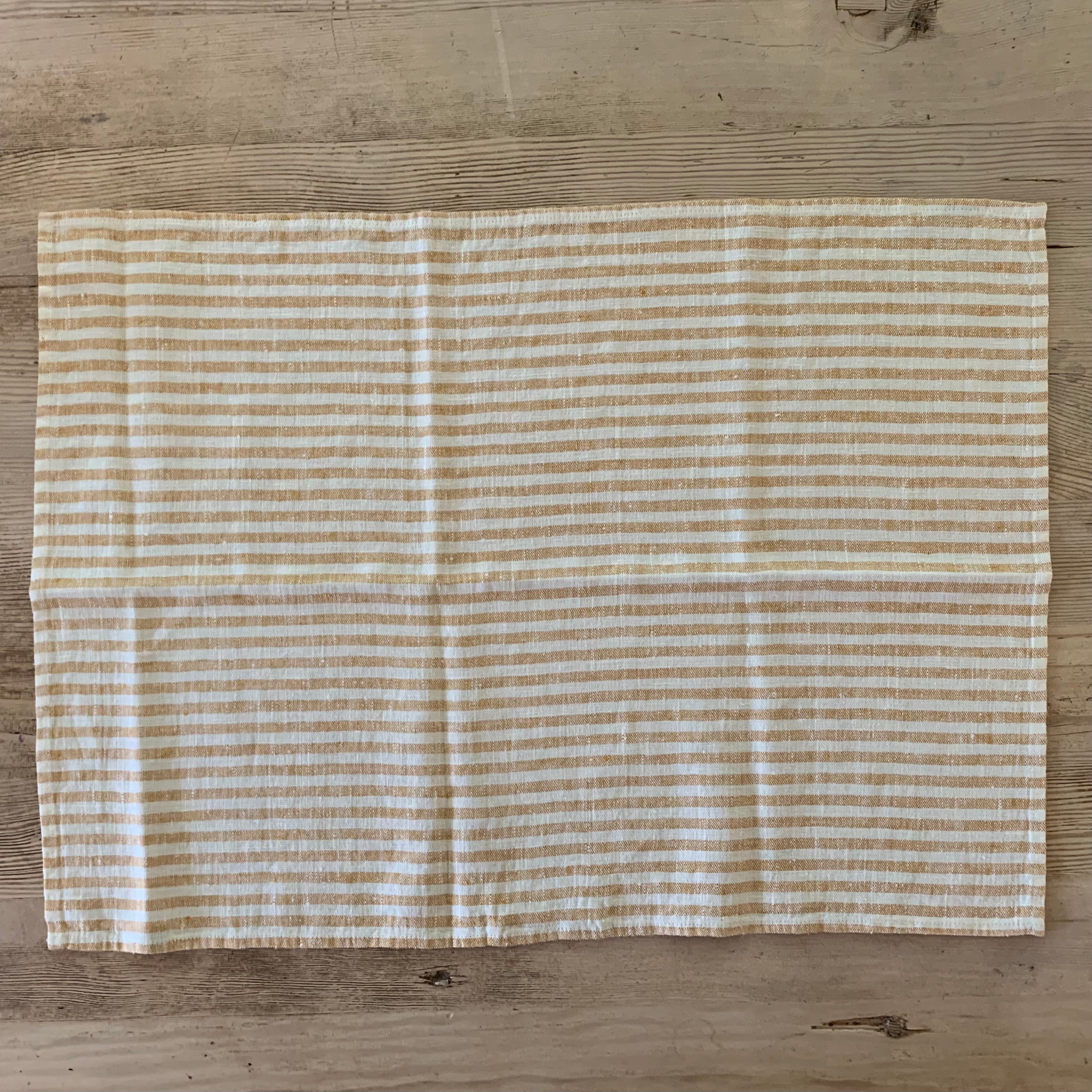 pair of ticking stripe linen hand towels- gold